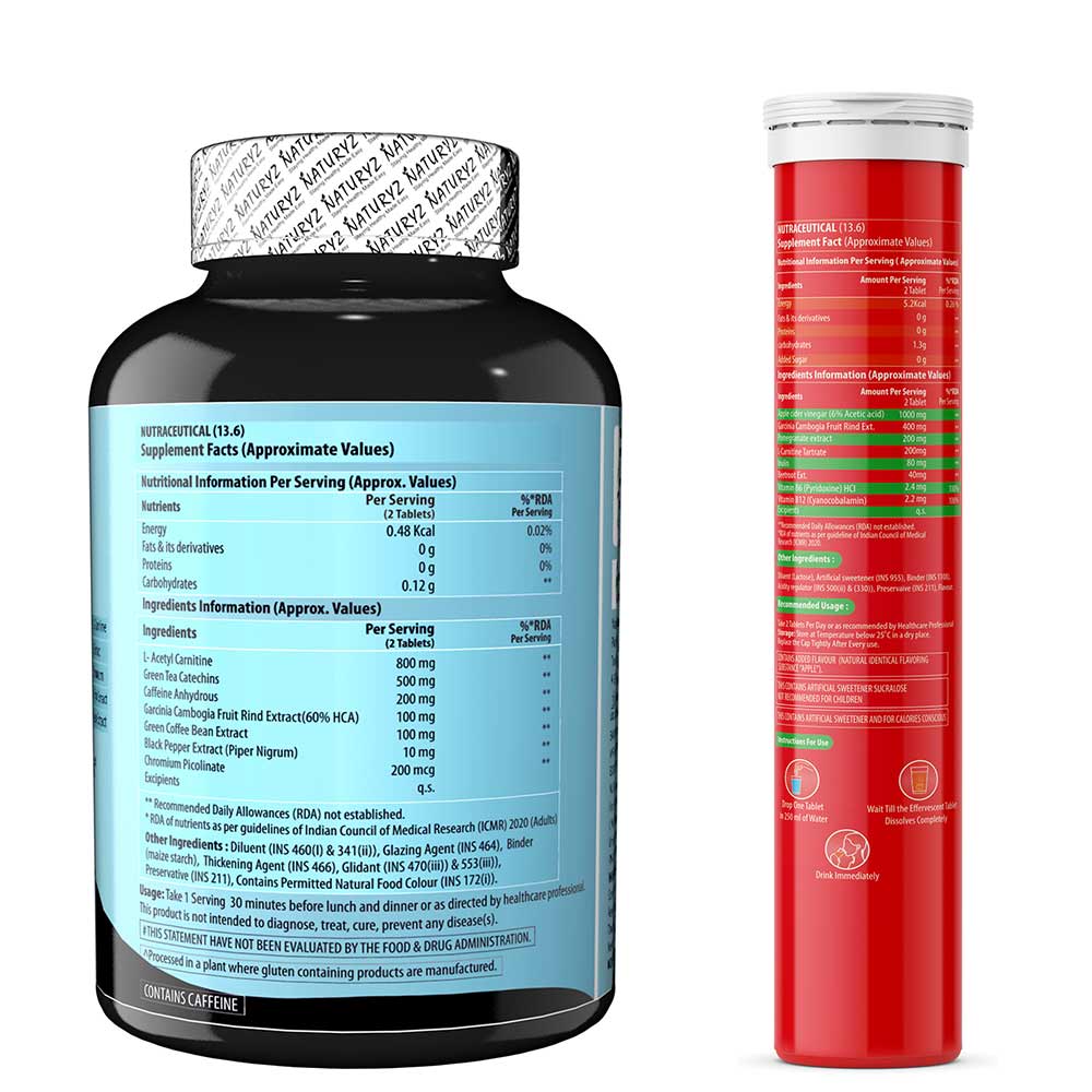 2 - Naturyz LEAN CUTZ Thermogenic Fat Burner 90 Tablets & Apple Cider Vinegar 20 Tablets Combo,  2 Piece(s)/Pack  Unflavoured & Apple 