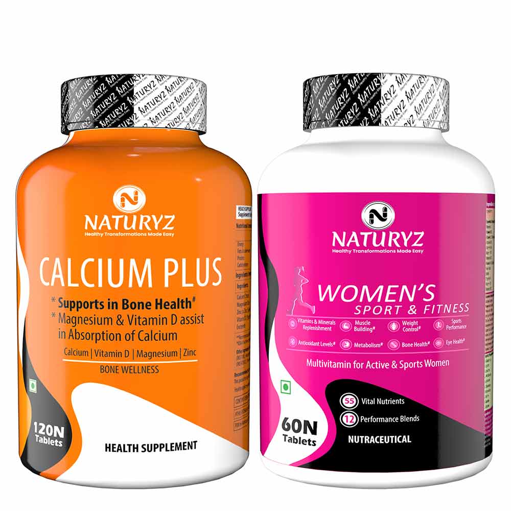 2 - Naturyz Calcium Plus 120 Tablets & Women's Sport & Fitness Multivitamin 60 Tablets Combo,  2 Piece(s)/Pack  Unflavoured 