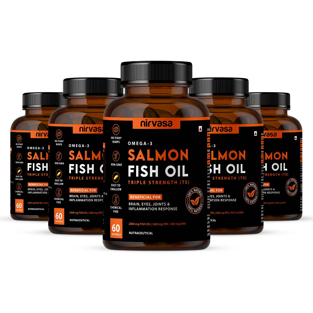 Nirvasa Omega-3 Salmon Fish Oil Triple Strength (Pack of 5),  60 capsules -image-21