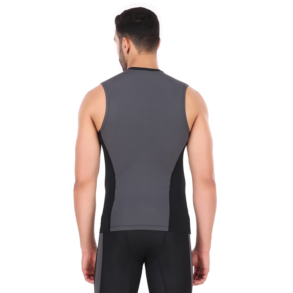 1 - Redesign Nylon DC Compression Cut Sleeve Tshirt,  Black/Dark Grey  Large 