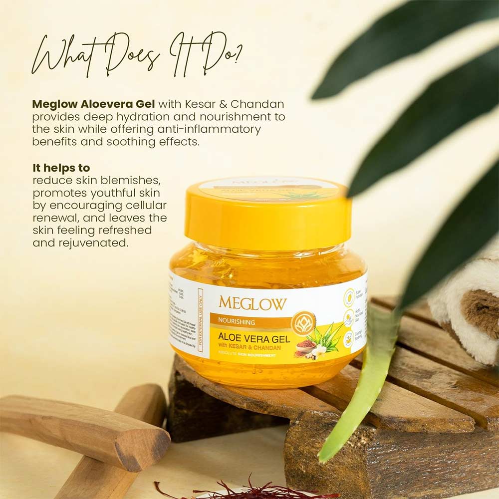 6 - Meglow Aloe Vera Gel,  100 g  with Kesar & Chandan (Pack of 2) 