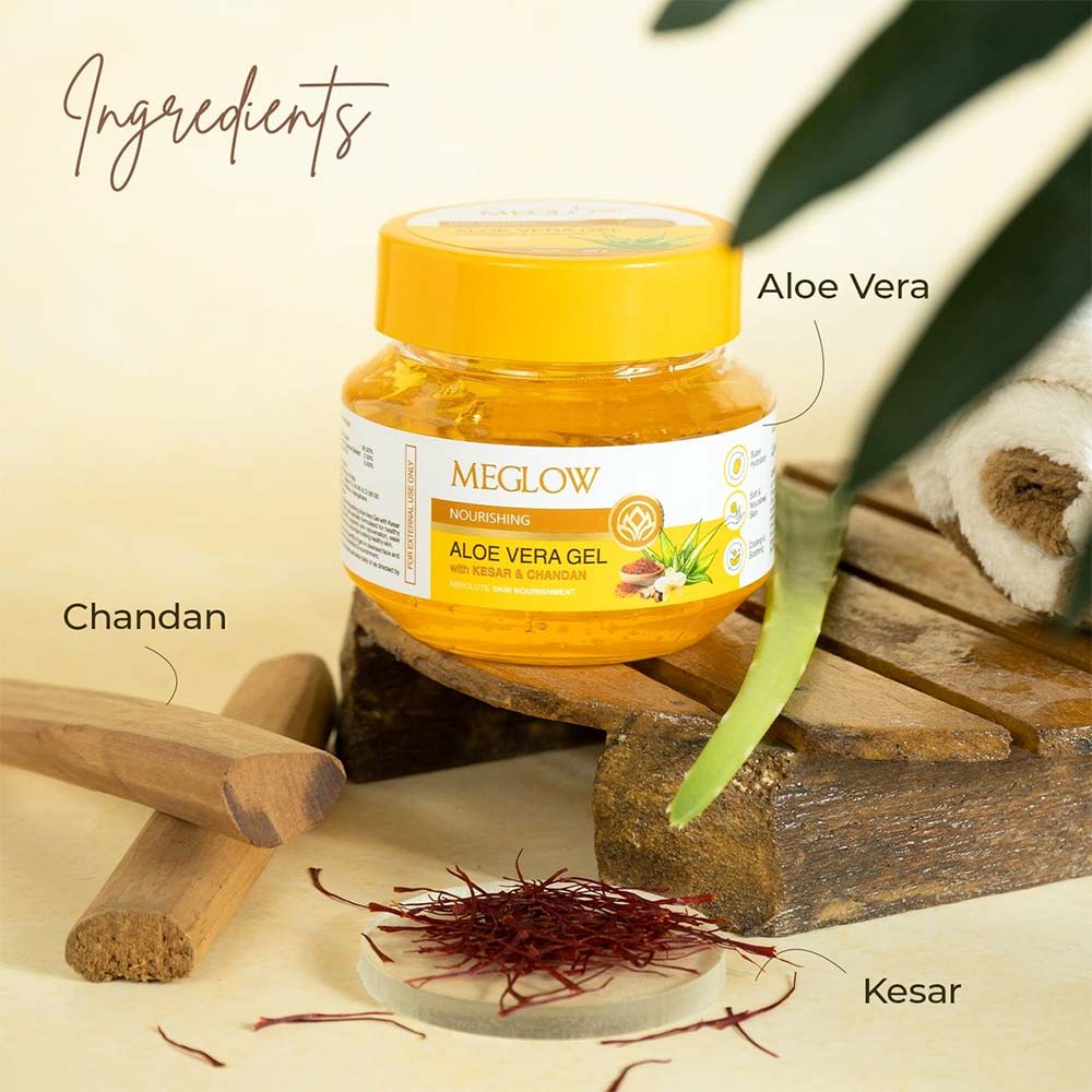 2 - Meglow Aloe Vera Gel,  100 g  with Kesar & Chandan (Pack of 2) 