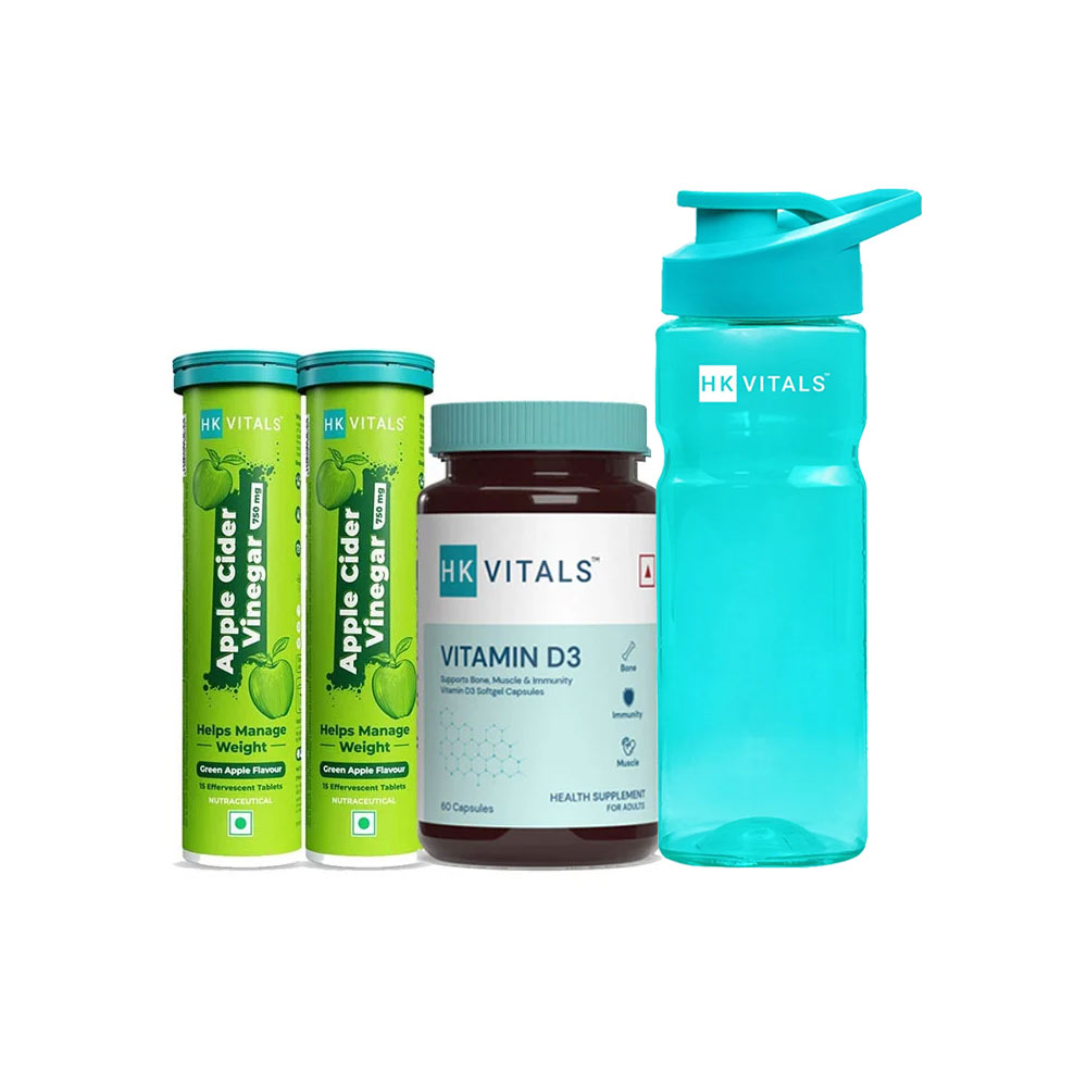 HK Vitals ACV 750 mg Effervescent 30 Tabs & Vitamin D3 60 Caps & Shaker Combo by HealthKart