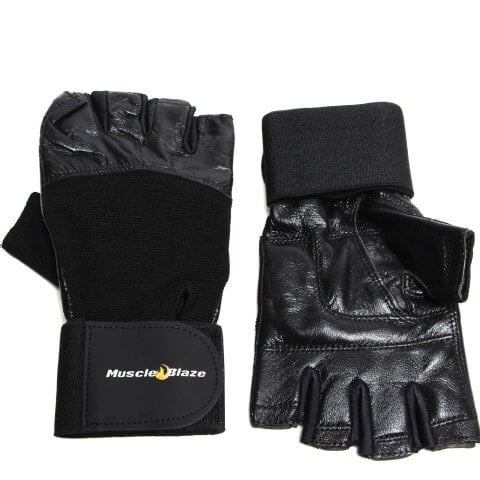 MuscleBlaze Leather Gym Gloves With Wrist Band