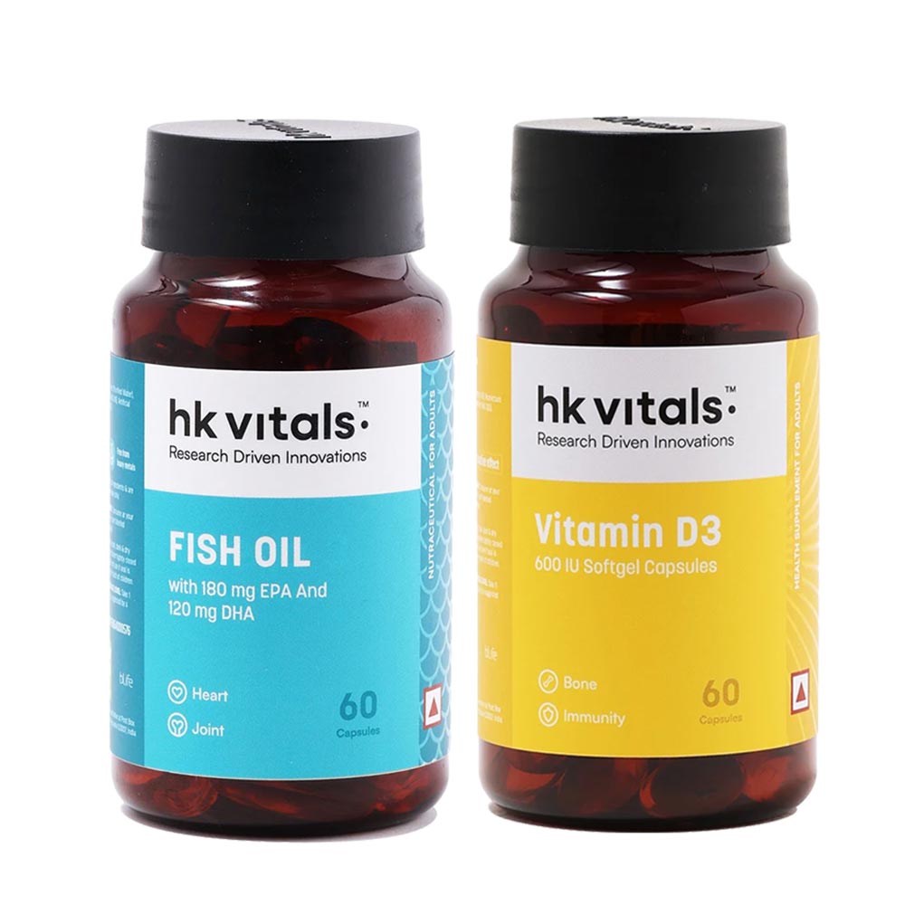 HK Vitals Fish Oil & Vitamin D3 60 Caps Combo 2 by HealthKart