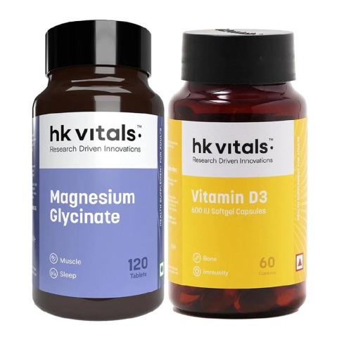 HealthKart HK Vitals Magnesium Glycinate 120 Tabs & Vitamin D3 60 caps Combo