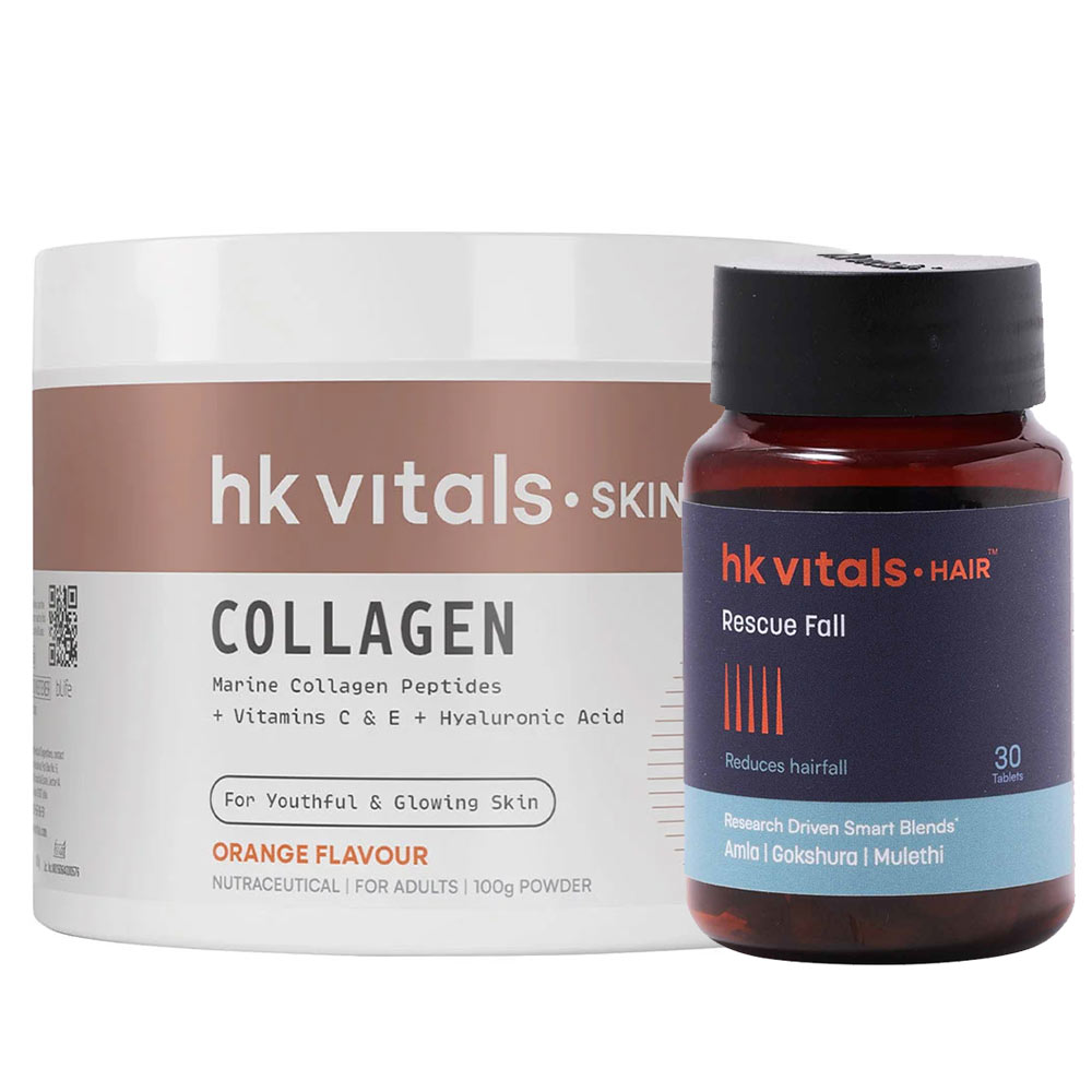 HK Vitals Skin Radiance Collagen 100 g Orange & Rescue Fall 30 Tabs Combo