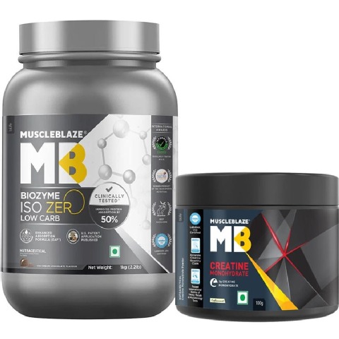 MuscleBlaze Biozyme Iso-Zero 2.2 lb Low Carb Ice Cream Chocolate with Creatine Monohydrate OP, Unflavoured 0.22 lb