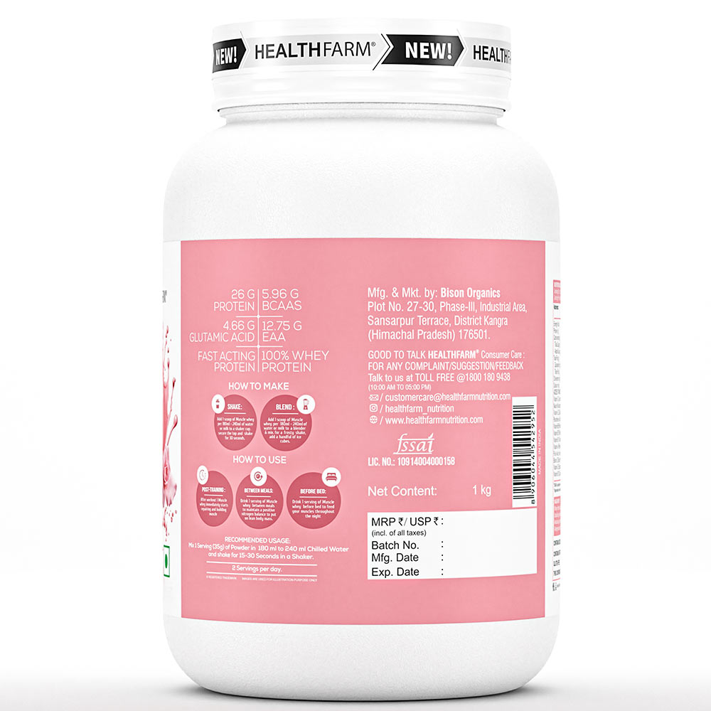 3 - Healthfarm Muscle Whey 2.2lb with Intra BCAA & Creatine Monohydrate Combo,  3 Piece(s)/Pack  Rose Milk, Island Fusion (with Free Shaker) 