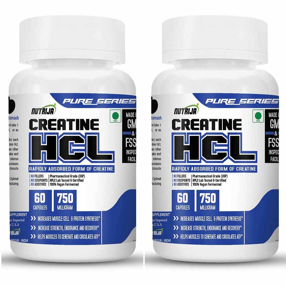 NutriJa Creatine HCL 750mg,  Unflavoured (Pack of 2)  60 capsules  image 1