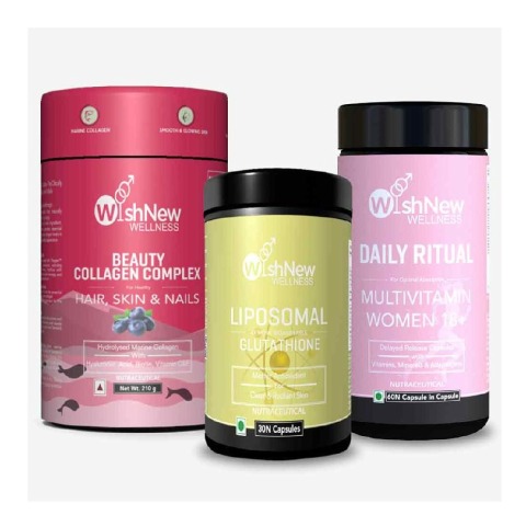 1 - WishNew Wellness Beauty Collagen 21 Sachets & Liposomal Glutathione 30 Caps with Multivitamin Women 18+ Combo,  60 capsules  Arctic Blueberry 