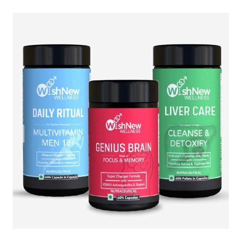 1 - WishNew Wellness Genius Brain with Liver Care & Multivitamin Men 18+ Combo,  60 capsules 