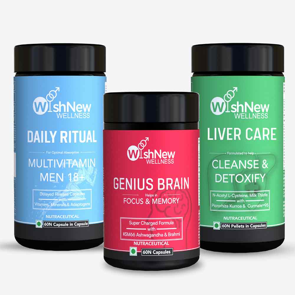 1 - WishNew Wellness Genius Brain with Liver Care & Multivitamin Men 18+ Combo,  60 capsules 