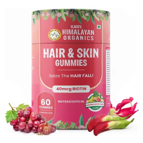 1 - Himalayan Organics Hair & Skin 40mcg Biotin,  60 gummies  Natural Mixed Fruit 