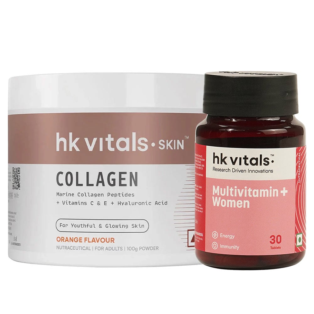 HK Vitals Skin Radiance Collagen 100 g Orange and Multivitamin Plus Women 30 Tabs Combo