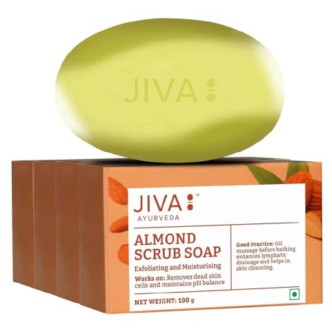 1 - Jiva Ayurveda Almond Scrub Soap,  100 g  for All Skin Types (Pack of 4) 
