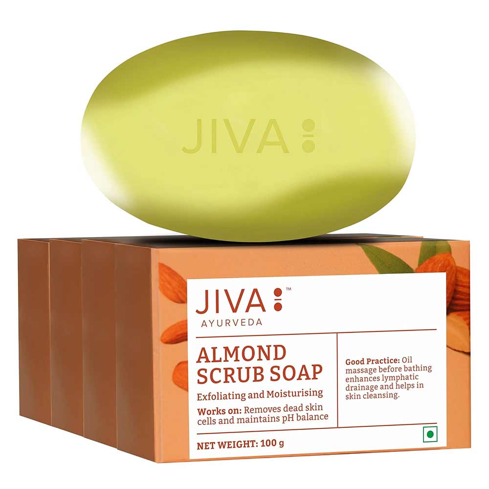 1 - Jiva Ayurveda Almond Scrub Soap,  100 g  for All Skin Types (Pack of 4) 