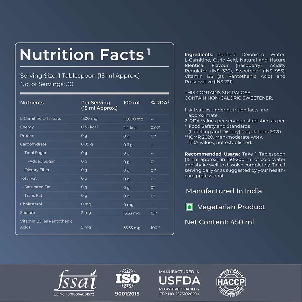 5 - Nutrabay Pro Liquid L-Carnitine + Vitamin B5,  450 ml  Raspberry Blast 