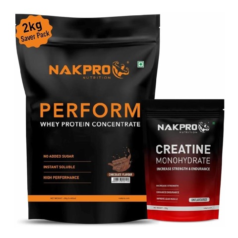 Nakpro Perform Whey Protein Concentrate 4.4 lb & Creatine Monohydrate 0.55 lb Combo,  2 Piece(s)/Pack  Chocolate & Unflavoured 