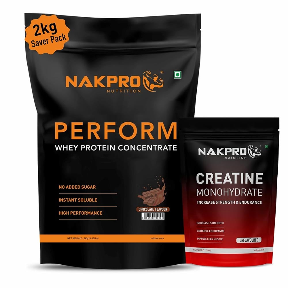 Nakpro Perform Whey Protein Concentrate 4.4 lb & Creatine Monohydrate 0.55 lb Combo,  2 Piece(s)/Pack  Chocolate & Unflavoured -image-12