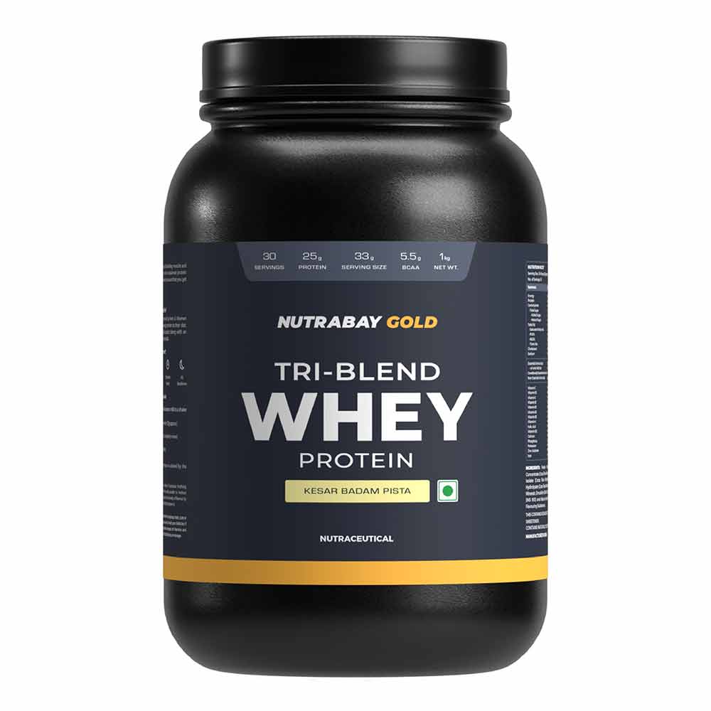1 - Nutrabay Gold Tri-Blend Whey Protein,  2.2 lb  Kesar Badam Pista 