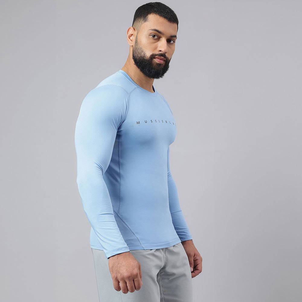 4 - MuscleBlaze Air Tech Compression MuscleTee Full Sleeve,  Dusk Blue  Large