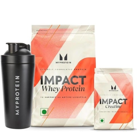 1 - Myprotein Impact Whey Protein 2.2 lb Chocolate Smooth & Impact Creatine Combo,  0.55 lb  Unflavoured with Pro Metal Shaker 700ml Black 