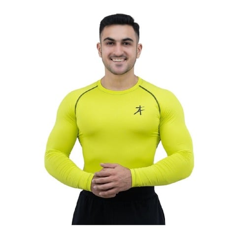 1 - Athflex Men's Full Sleeve Edge Compression T-Shirt,  Large  Neon Yellow 