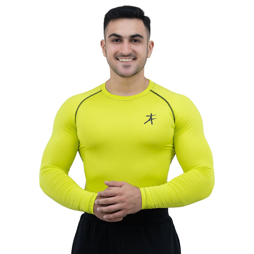 1 - Athflex Men's Full Sleeve Edge Compression T-Shirt,  Large  Neon Yellow 