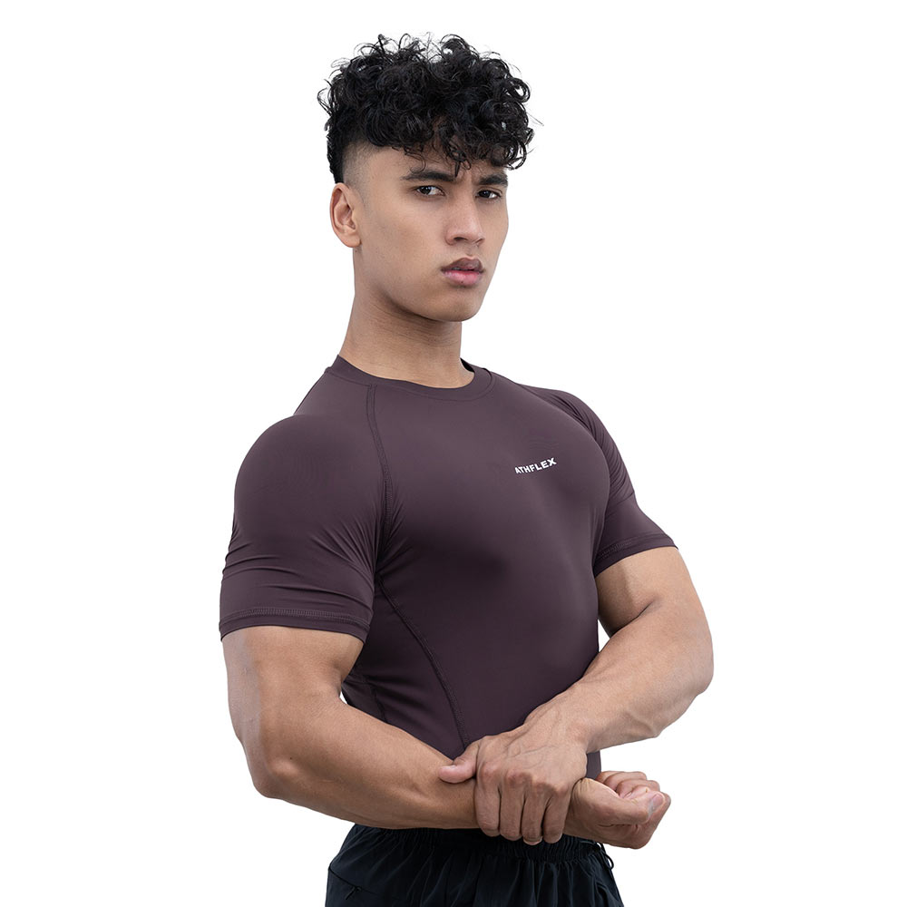 3 - Athflex Men's Half Sleeve Ace Compression T-Shirt,  XL  Aubergine 