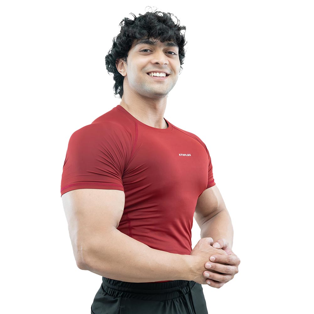 3 - Athflex Men's Half Sleeve Ace Compression T-Shirt,  XL  Maroon 