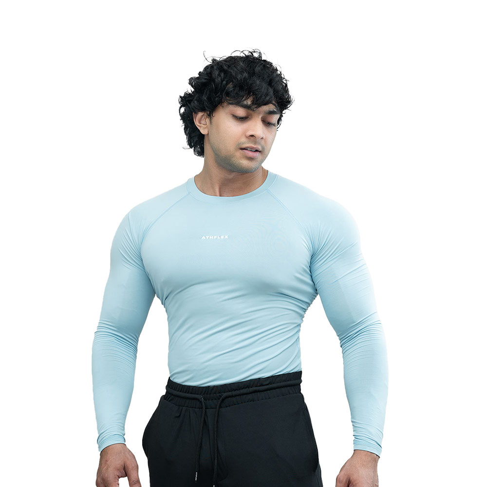 1 - Athflex Men's Full Sleeve Ace Compression T-Shirt,  XXL  Powder Blue 