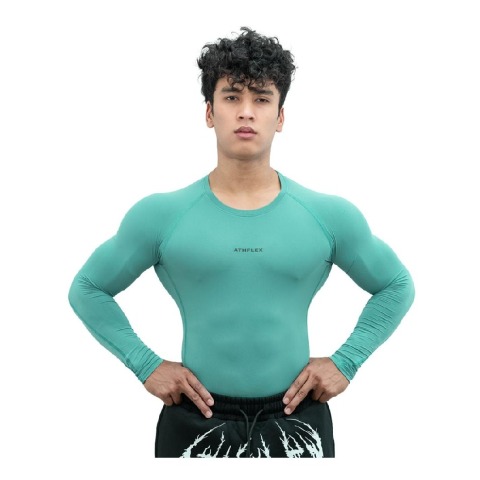 1 - Athflex Men's Full Sleeve Ace Compression T-Shirt,  XXL  Sea Green 