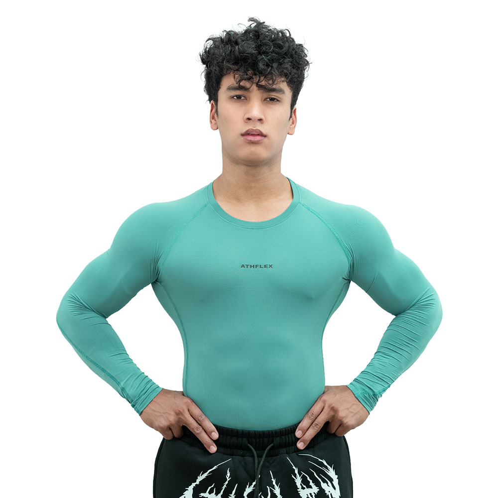1 - Athflex Men's Full Sleeve Ace Compression T-Shirt,  XXL  Sea Green 
