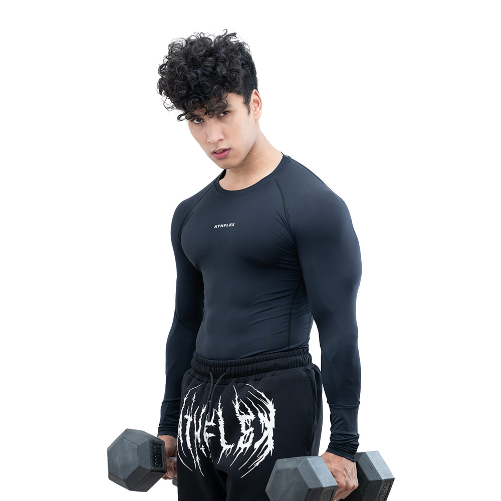 4 - Athflex Men's Full Sleeve Ace Compression T-Shirt,  XXL  Black 