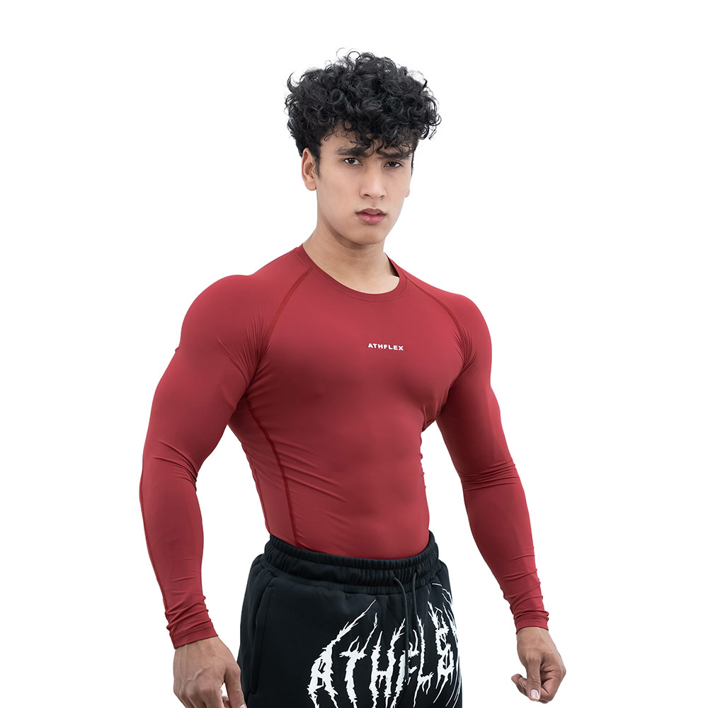2 - Athflex Men's Full Sleeve Ace Compression T-Shirt,  Medium  Maroon 