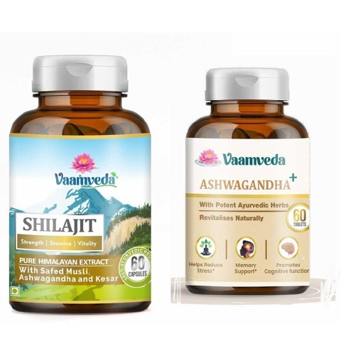 1 - Vaamveda Shilajit 60 Capsules & Ashwagandha+ 60 Tablets Combo,  2 Piece(s)/Pack 