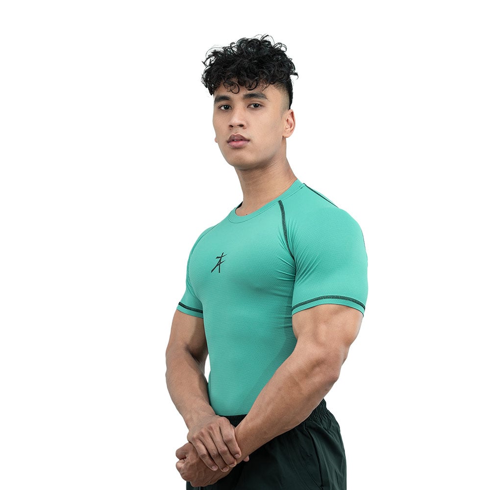 4 - Athflex Men's Muscle Fit Half Sleeve Textured Compression T-Shirt,  XXL  Bayside Green 