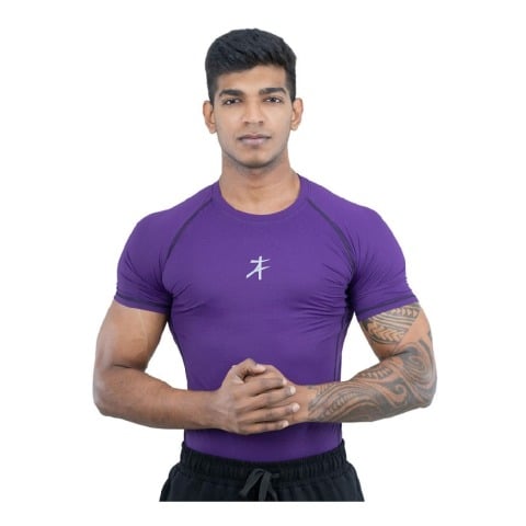 2 - Athflex Men's Muscle Fit Half Sleeve Textured Compression T-Shirt,  Large  Purple 