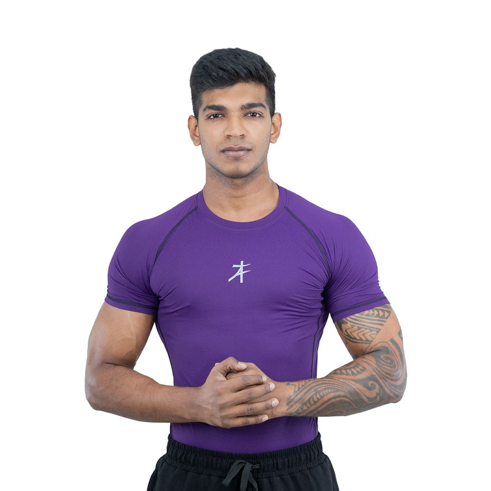 2 - Athflex Men's Muscle Fit Half Sleeve Textured Compression T-Shirt,  Large  Purple 