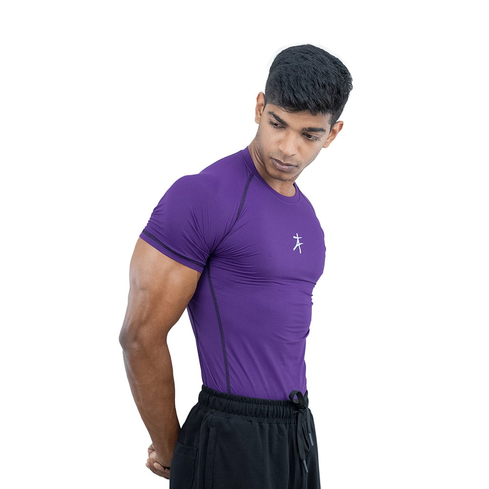 5 - Athflex Men's Muscle Fit Half Sleeve Textured Compression T-Shirt,  Large  Purple 