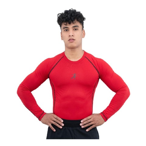 2 - Athflex Men's Muscle Fit Full Sleeve Textured Compression T-Shirt,  XL  Red 