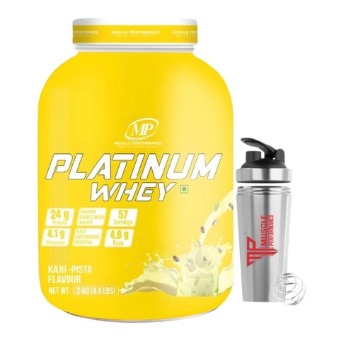 1 - Muscle Performance Platinum Whey, 4.4 lb Kaju-Pista with Steel Shaker