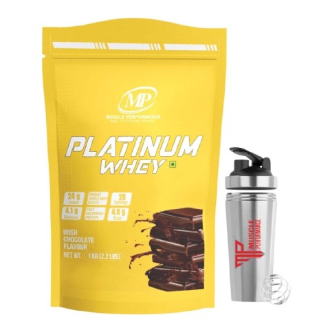 1 - Muscle Performance Platinum Whey, 2.2 lb Irish Chocolate with Steel Shaker