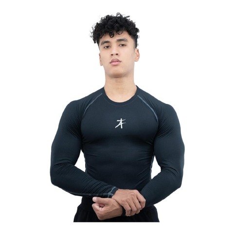 2 - Athflex Men's Muscle Fit Full Sleeve Textured Compression T-Shirt,  Medium  Black 