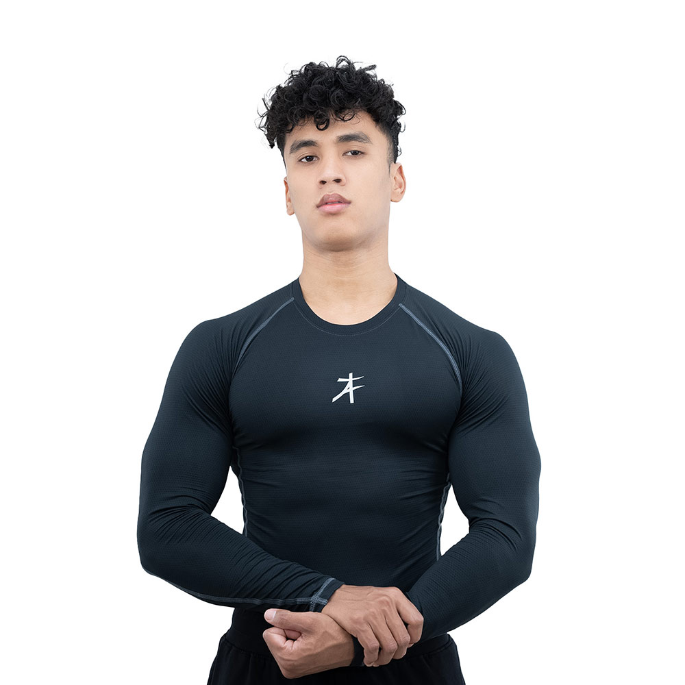 2 - Athflex Men's Muscle Fit Full Sleeve Textured Compression T-Shirt,  Medium  Black 