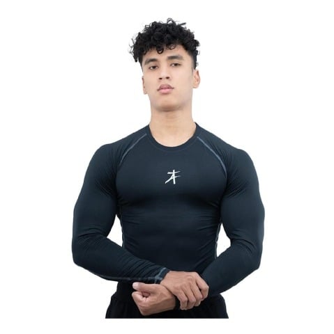 2 - Athflex Men's Muscle Fit Full Sleeve Textured Compression T-Shirt,  XL  Black 