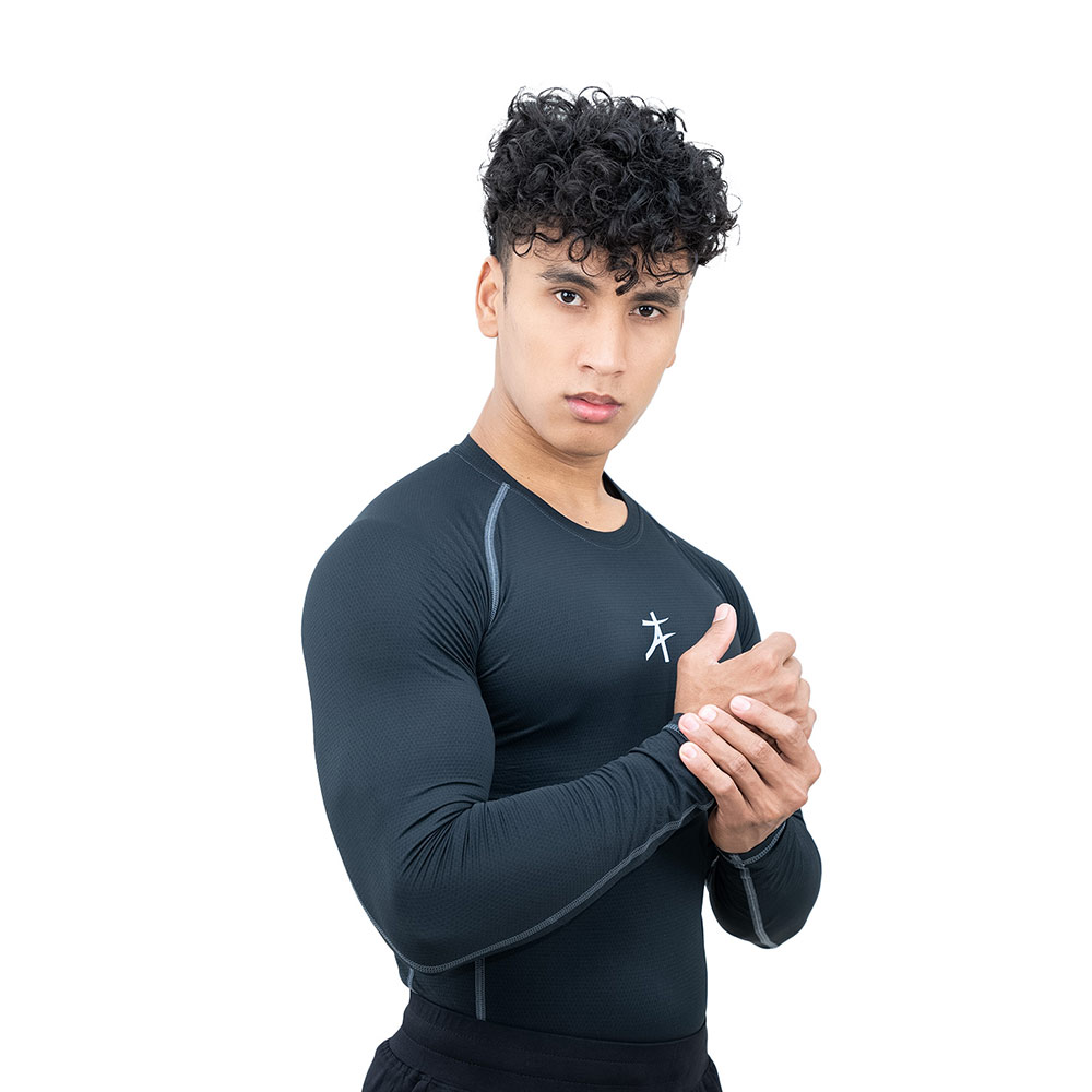 4 - Athflex Men's Muscle Fit Full Sleeve Textured Compression T-Shirt,  Medium  Black 