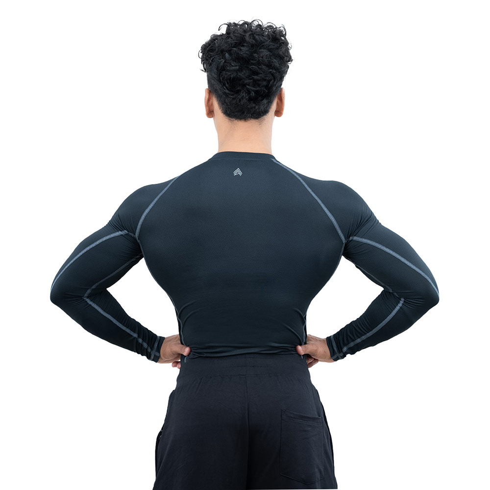 5 - Athflex Men's Muscle Fit Full Sleeve Textured Compression T-Shirt,  Medium  Black 