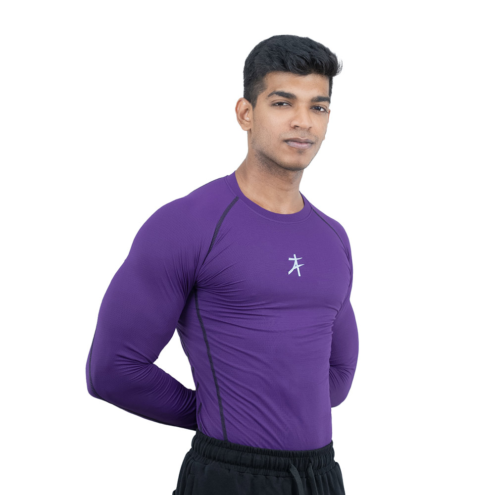 5 - Athflex Men's Muscle Fit Full Sleeve Textured Compression T-Shirt,  XXL  Purple 